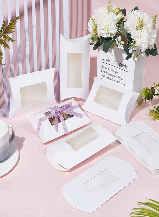 BENECREAT 30pcs 6.3x2.8x1inch White Paper Pillow Candy Boxes, Gift Boexes with PVC Visible Window for Birthday Wedding Party Favors Supplies - Image 4